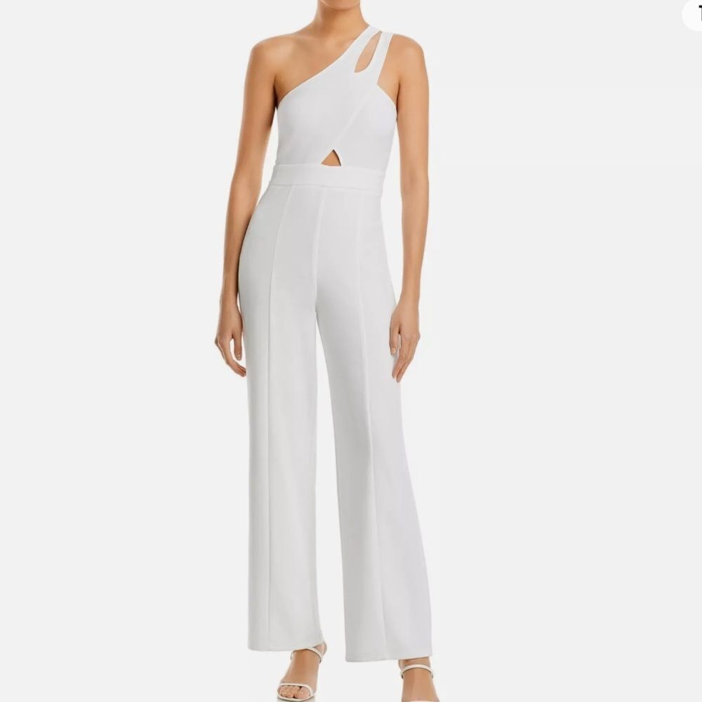 Aqua Women's Crepe Halter One Shoulder Cut-Out Jumpsuit‎ White XS Nwt